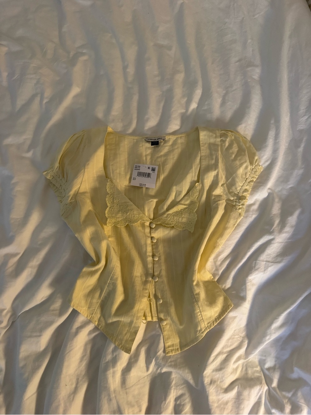Lace-Trim Yellow Button-Front American Eagle Women’s Top NWT